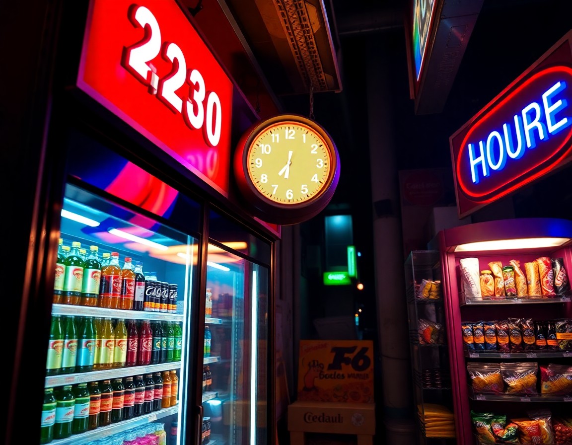 Estantería del kiosco con golosinas y bebidas ordenadas