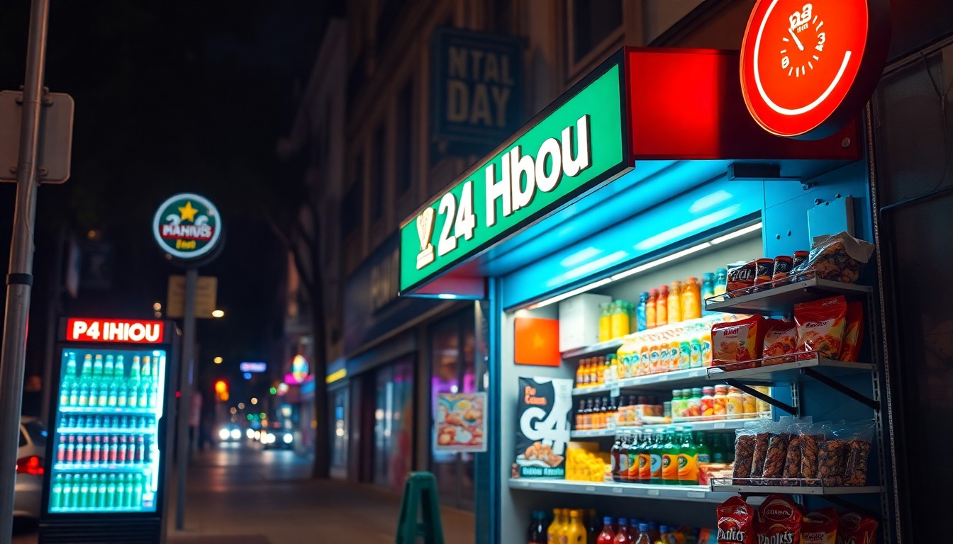 Kiosco 24 horas iluminado de noche en una esquina de Buenos Aires
